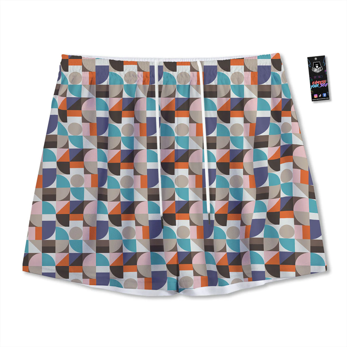 Geometric Shape Pastel Print Pattern Mesh Shorts