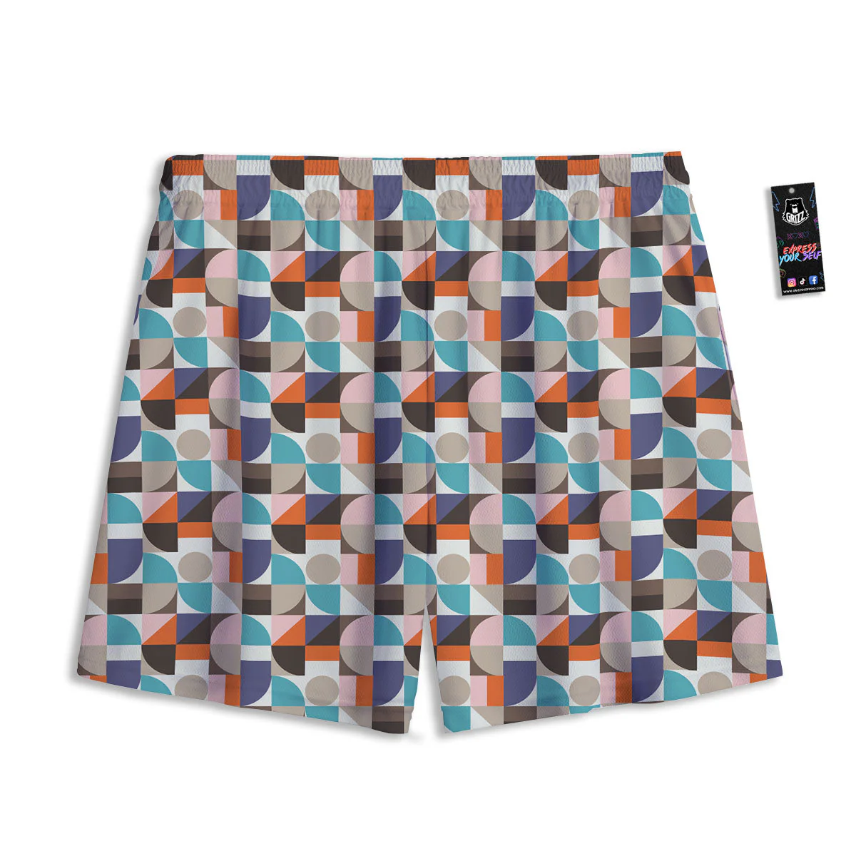 Geometric Shape Pastel Print Pattern Mesh Shorts - Image 2