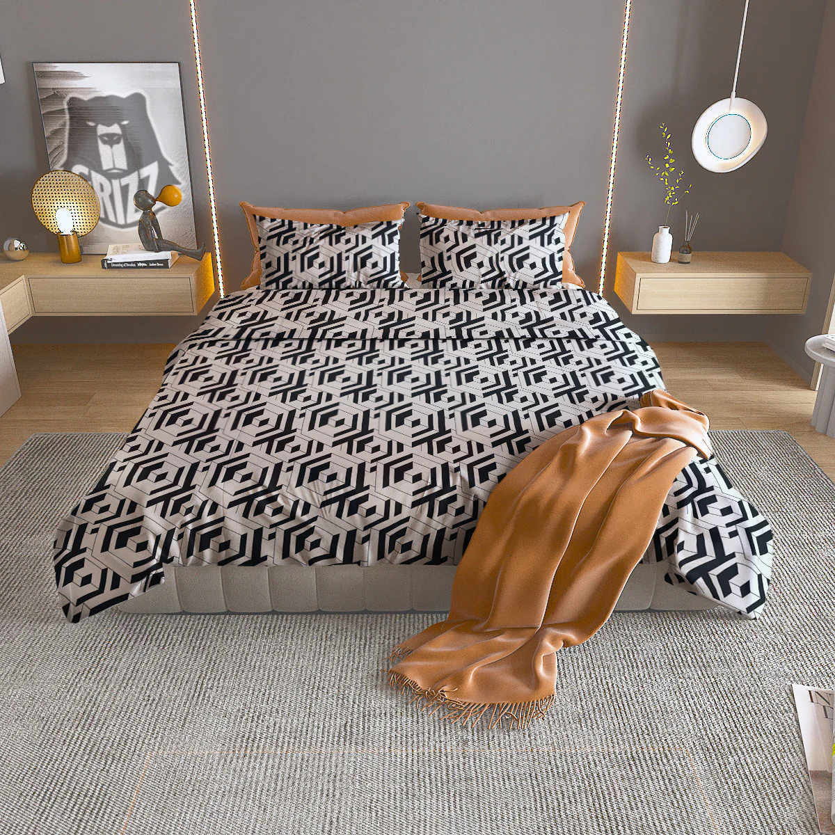 Geometric Simple Black And White Print Pattern Duvet Cover Bedding Set