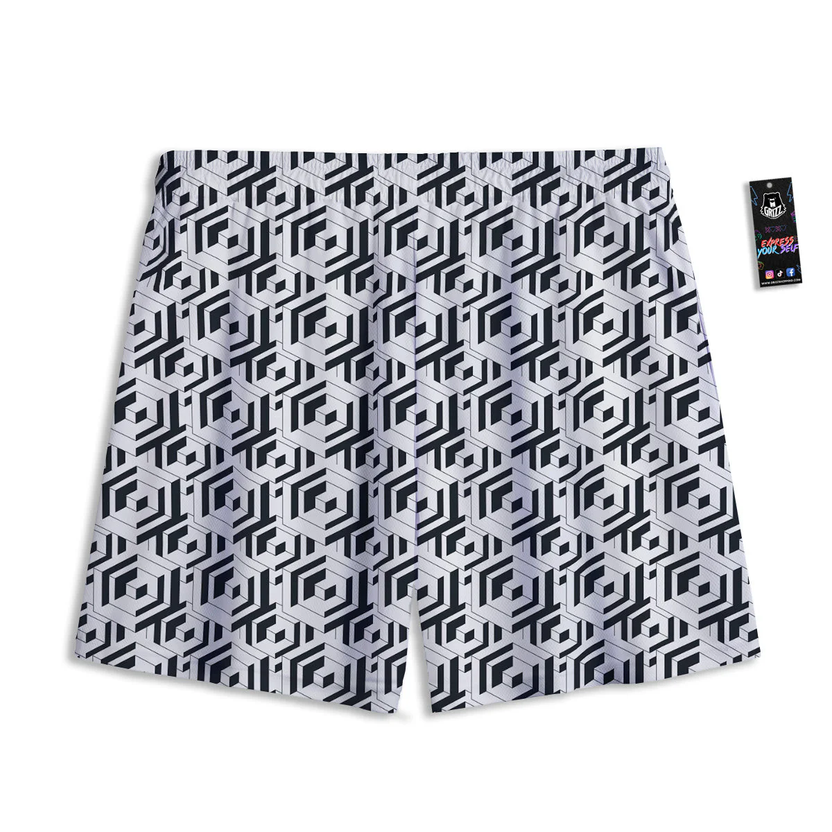 Geometric Simple Black And White Print Pattern Mesh Shorts - Image 2