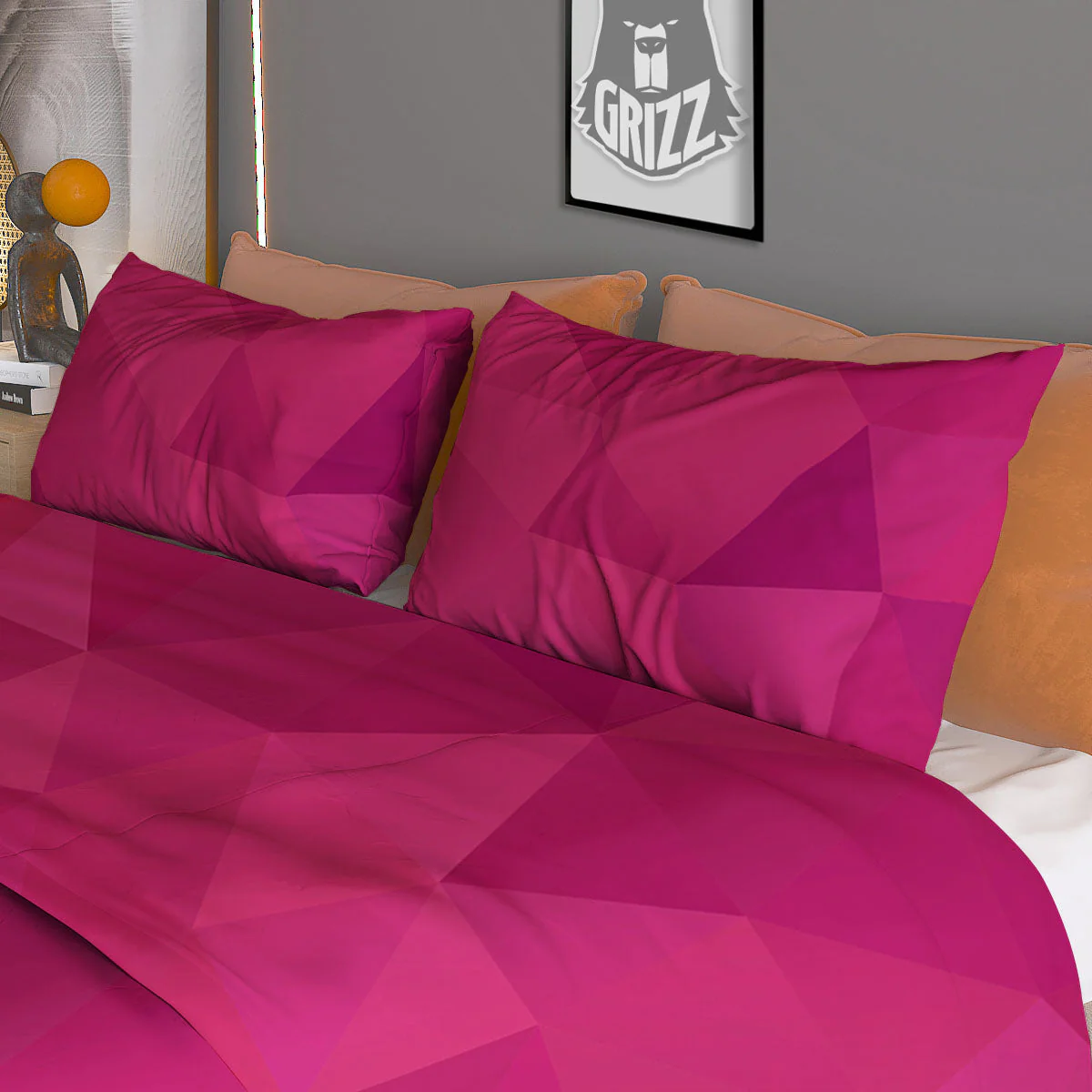Geometric Square Pink Print Pattern Duvet Cover Bedding Set - Image 3