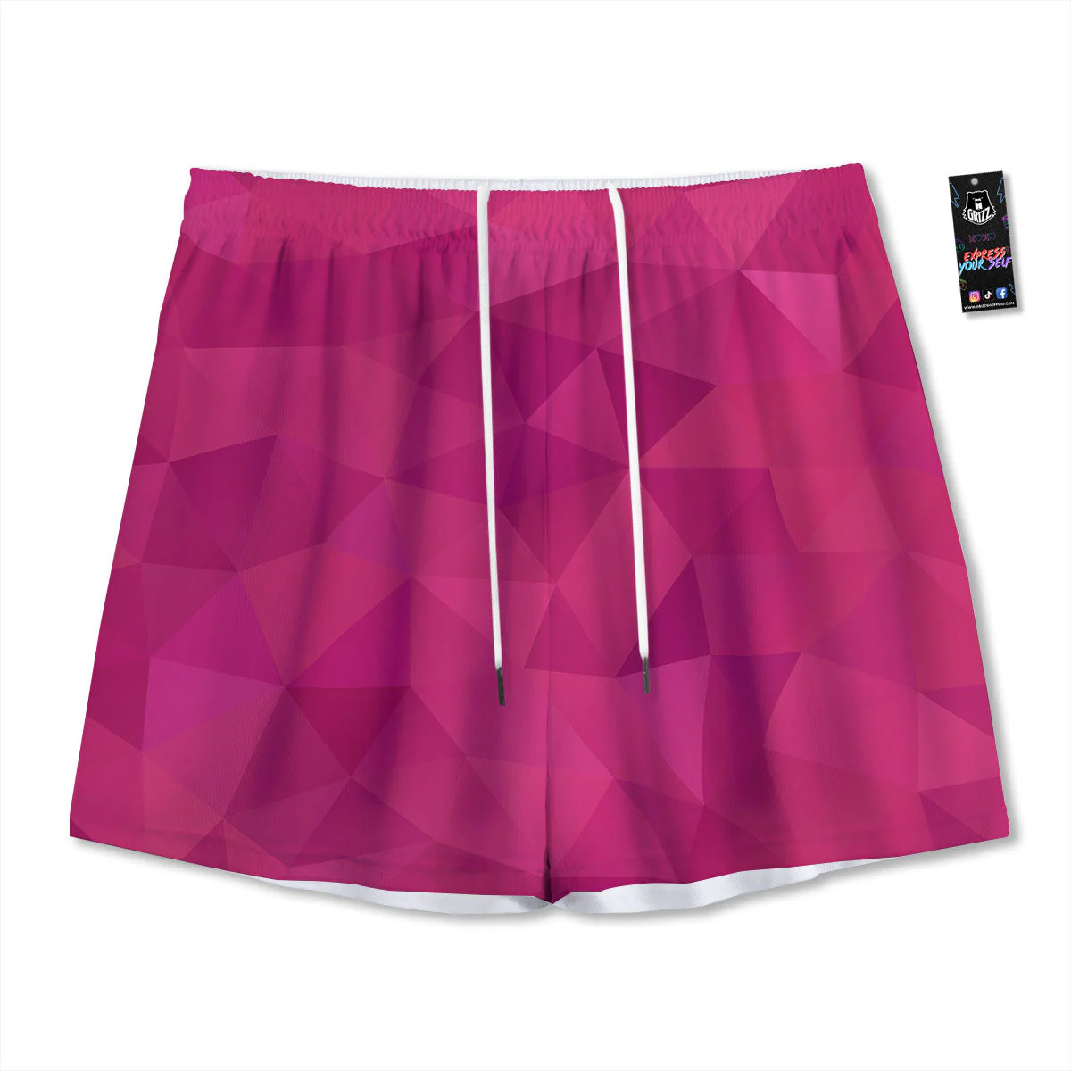 Geometric Square Pink Print Pattern Mesh Shorts