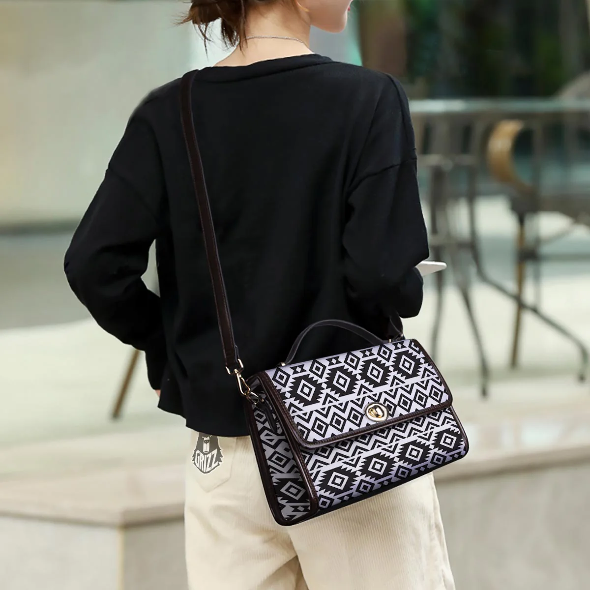 Geometric Tribal Aztec Print Pattern Women's Satchel Bag - Image 3