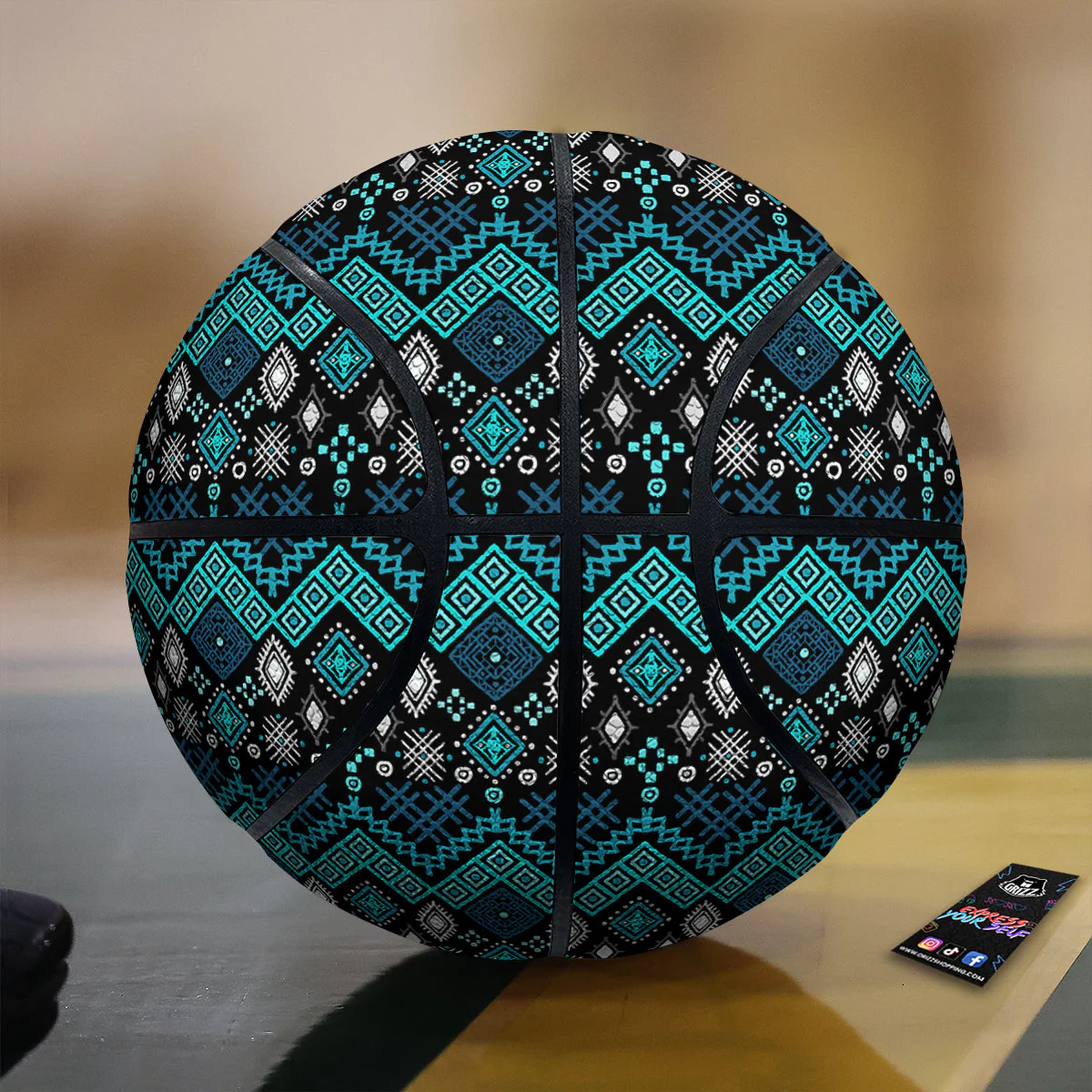 Geometric Turquoise Aztec Print Pattern Basketball