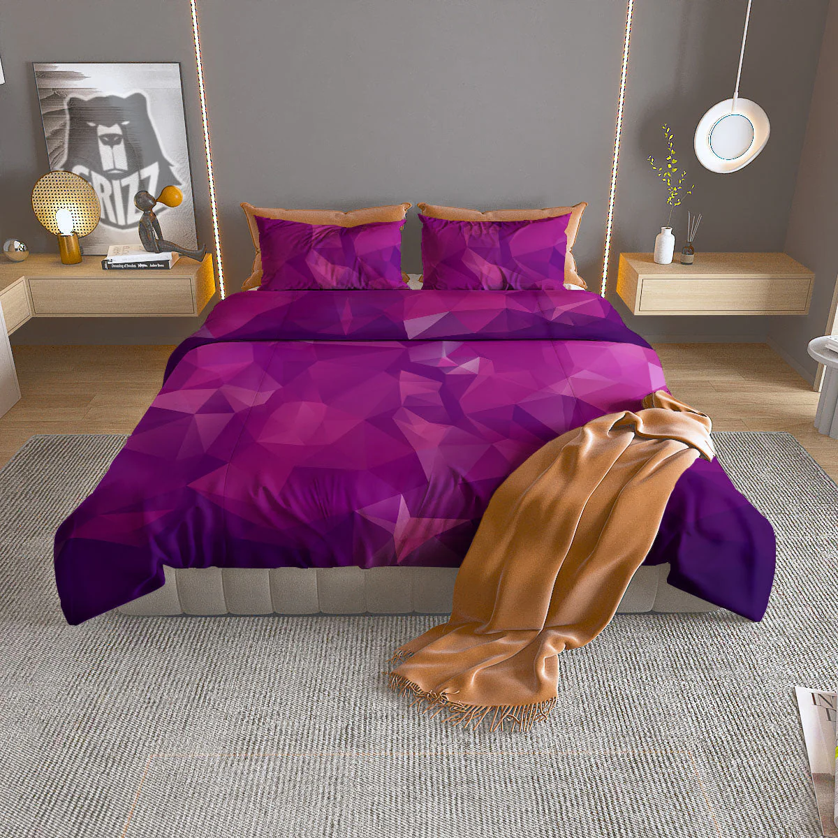 Geometric Violet Polygonal Print Duvet Cover Bedding Set
