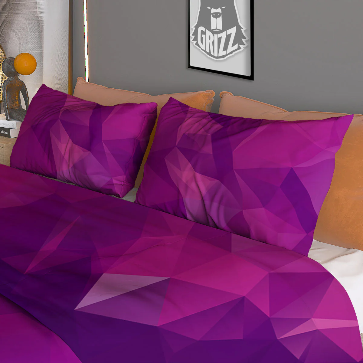 Geometric Violet Polygonal Print Duvet Cover Bedding Set - Image 3