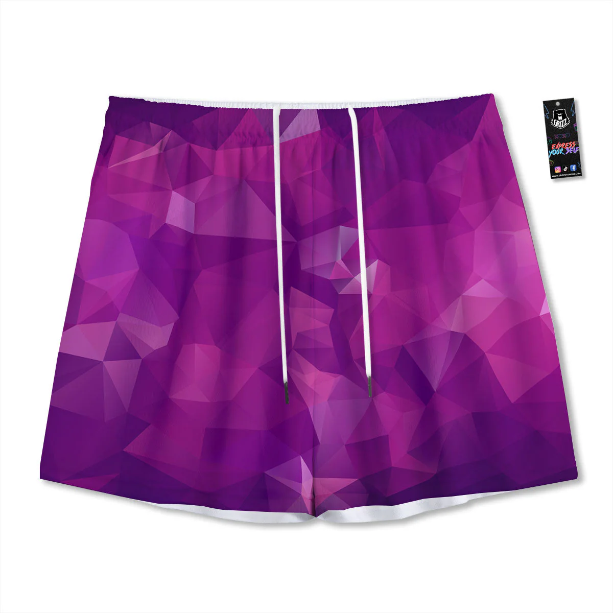Geometric Violet Polygonal Print Mesh Shorts