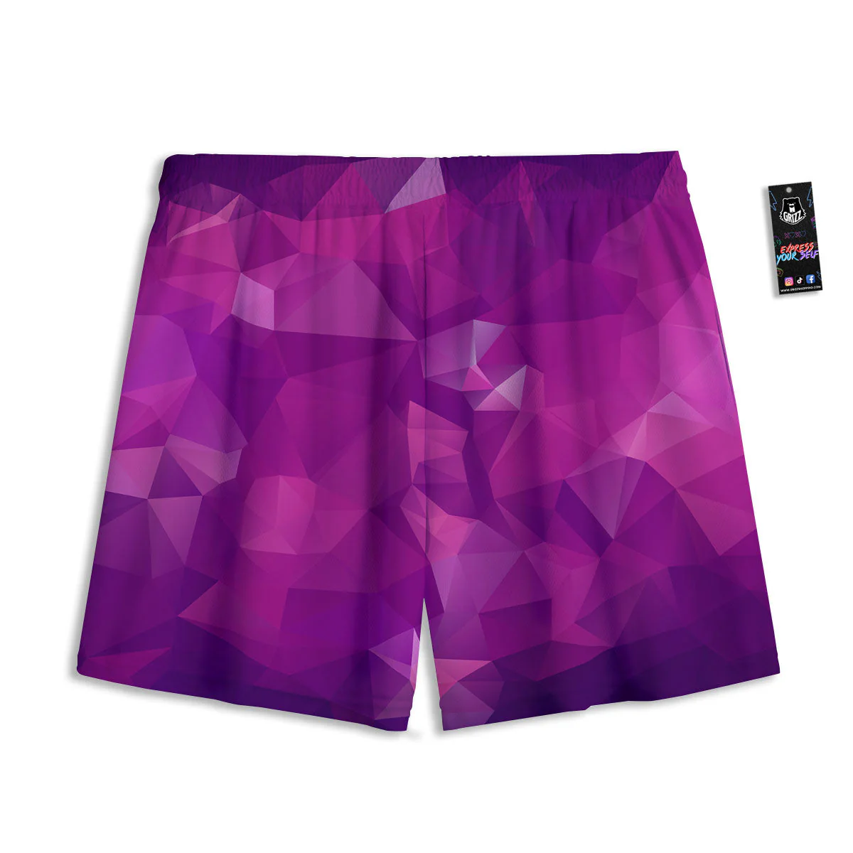 Geometric Violet Polygonal Print Mesh Shorts - Image 2