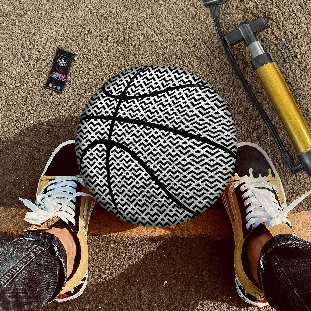 Geometric White And Black Print Pattern Basketball - Image 2
