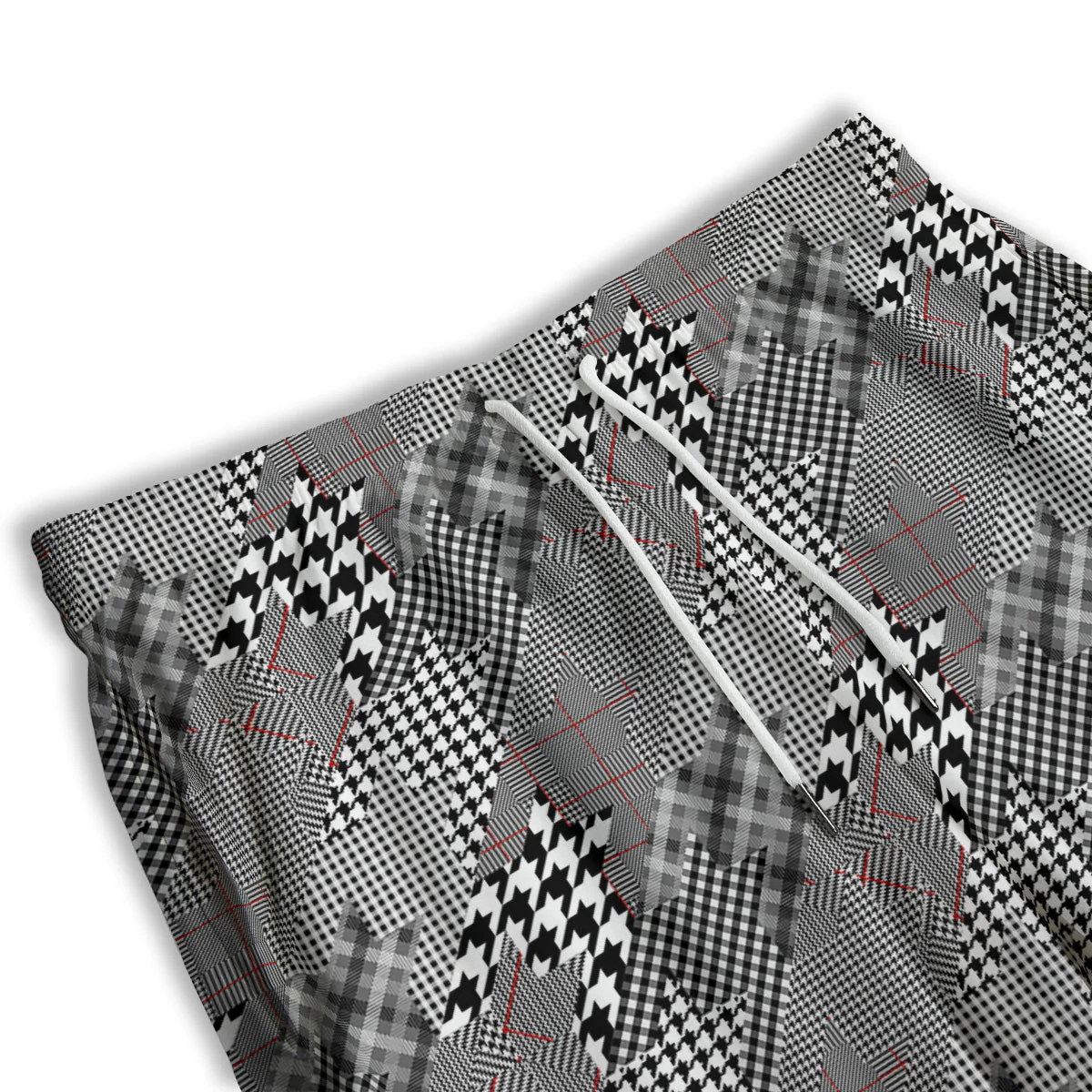 Geometrical Houndstooth Patchwork Print Pattern Men's Athletic Shorts - Image 3