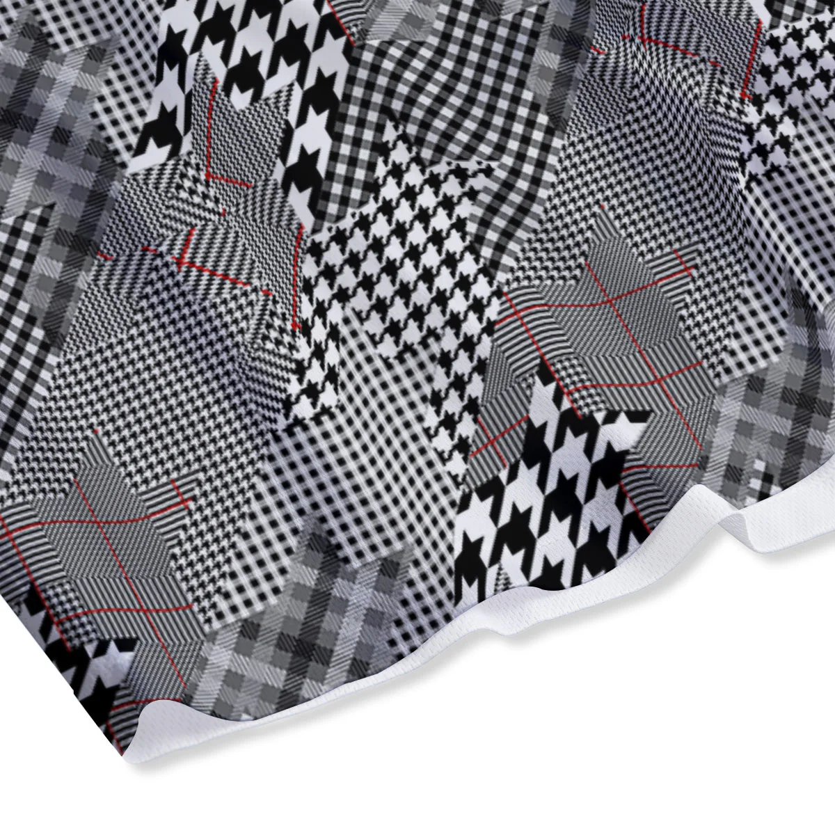 Geometrical Houndstooth Patchwork Print Pattern Mesh Shorts - Image 4
