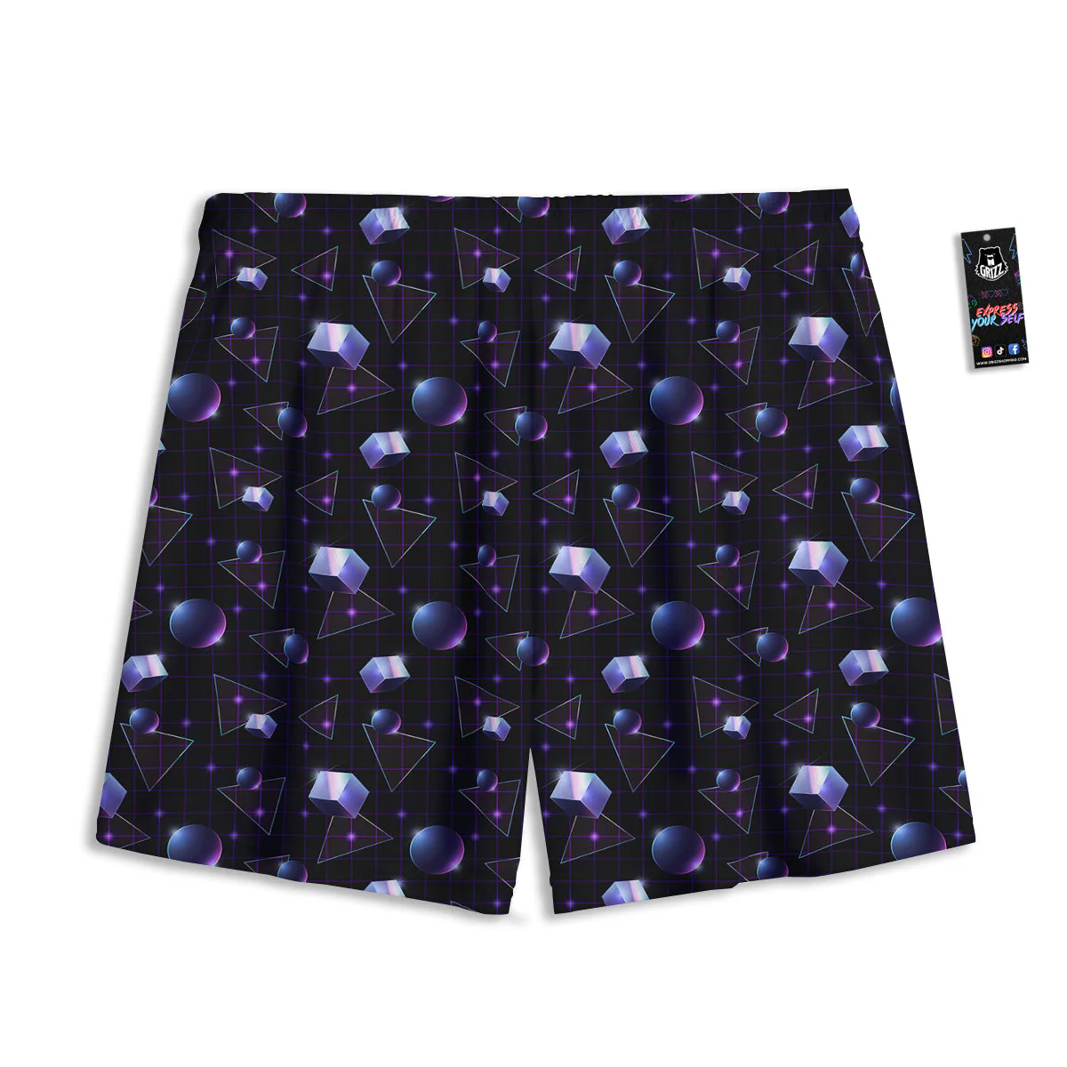 Geometry 80's Style Print Pattern Mesh Shorts - Image 2