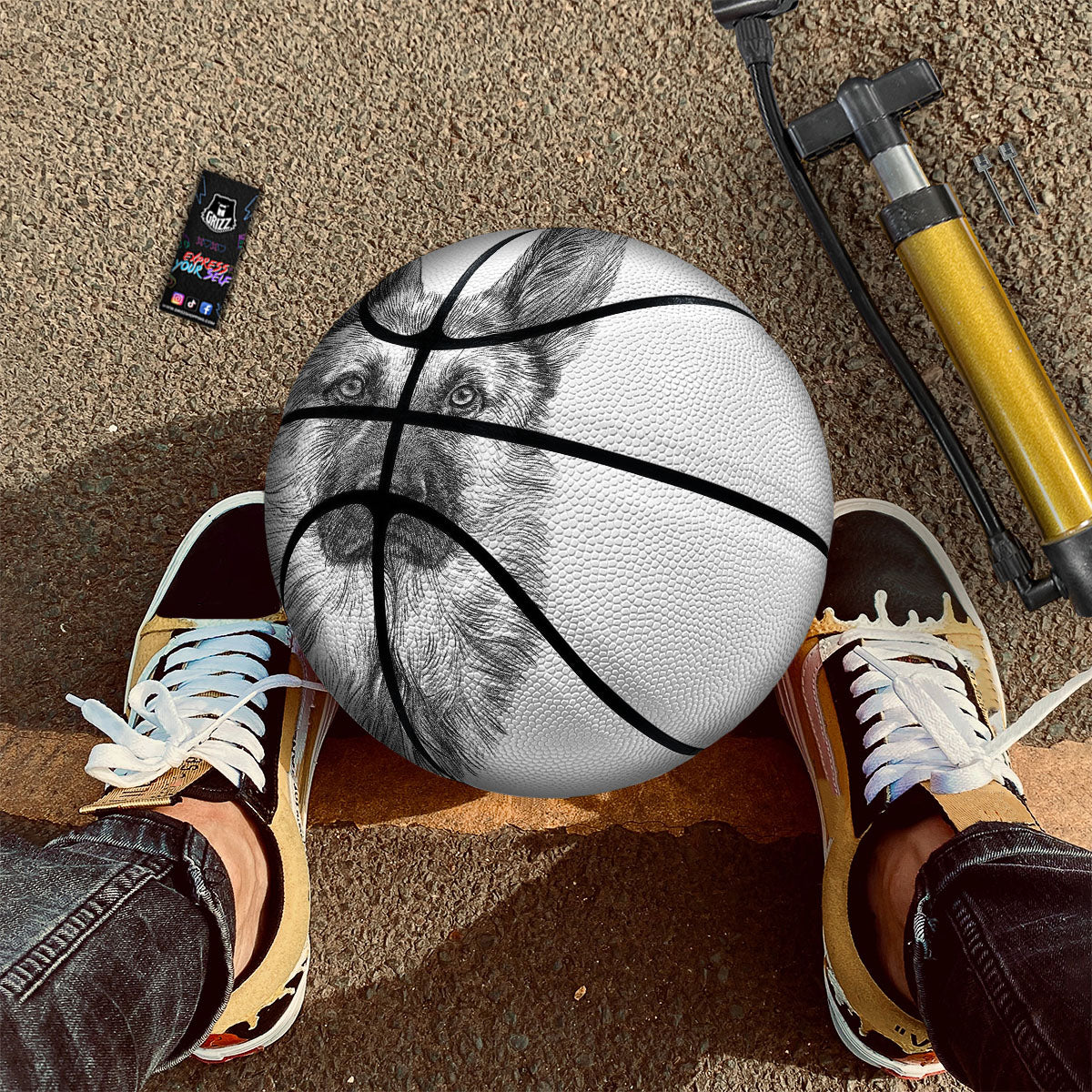 German Shepherd White And Black Print Basketball - Image 2