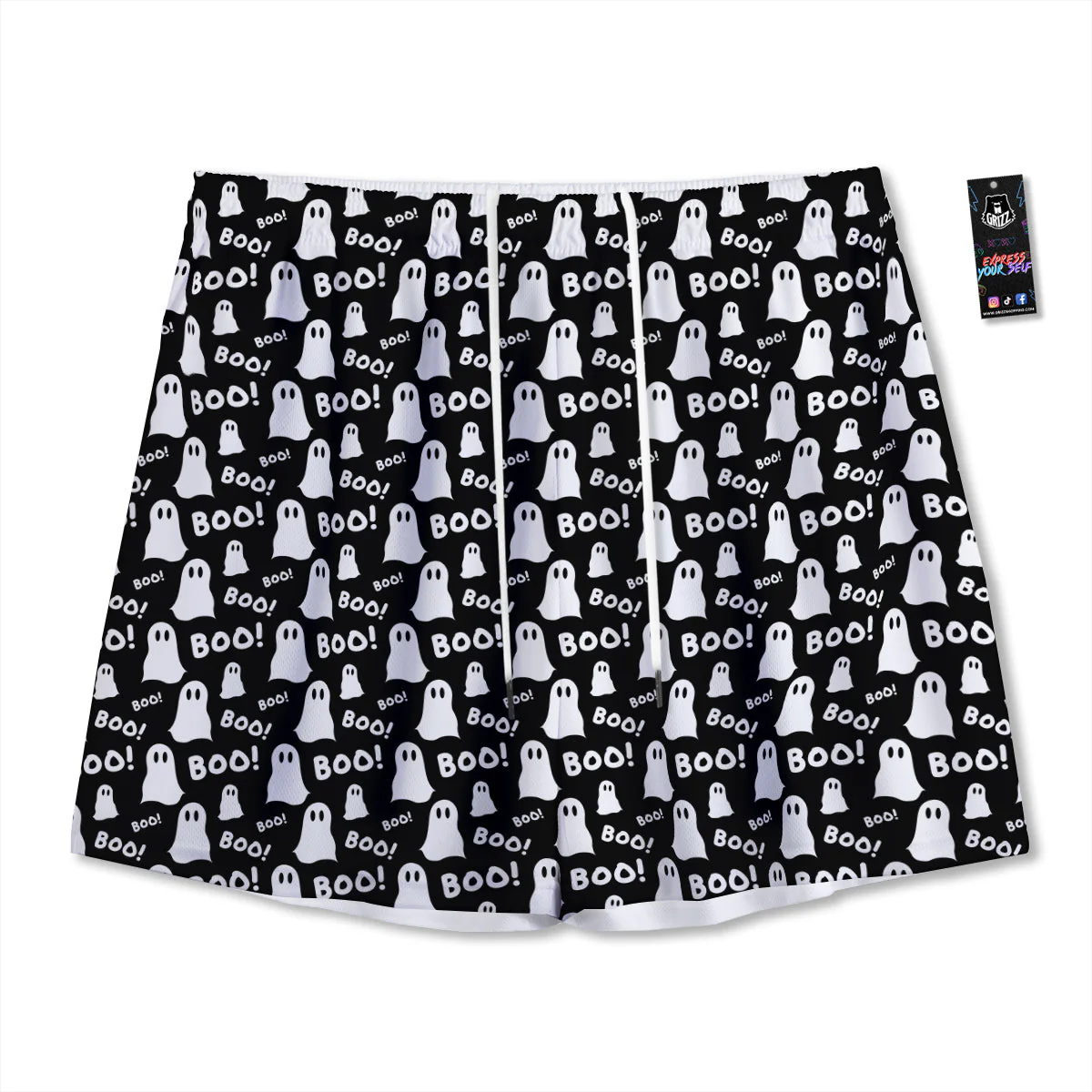 Ghost Cartoon Print Pattern Mesh Shorts