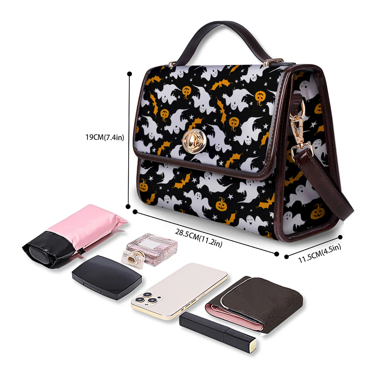 Ghost Halloween Print Pattern Women's Satchel Bag - Image 4