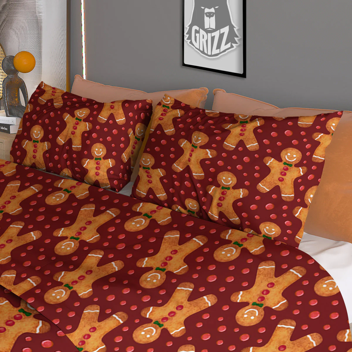 Gingerbread Brown Print Pattern Duvet Cover Bedding Set - Image 3