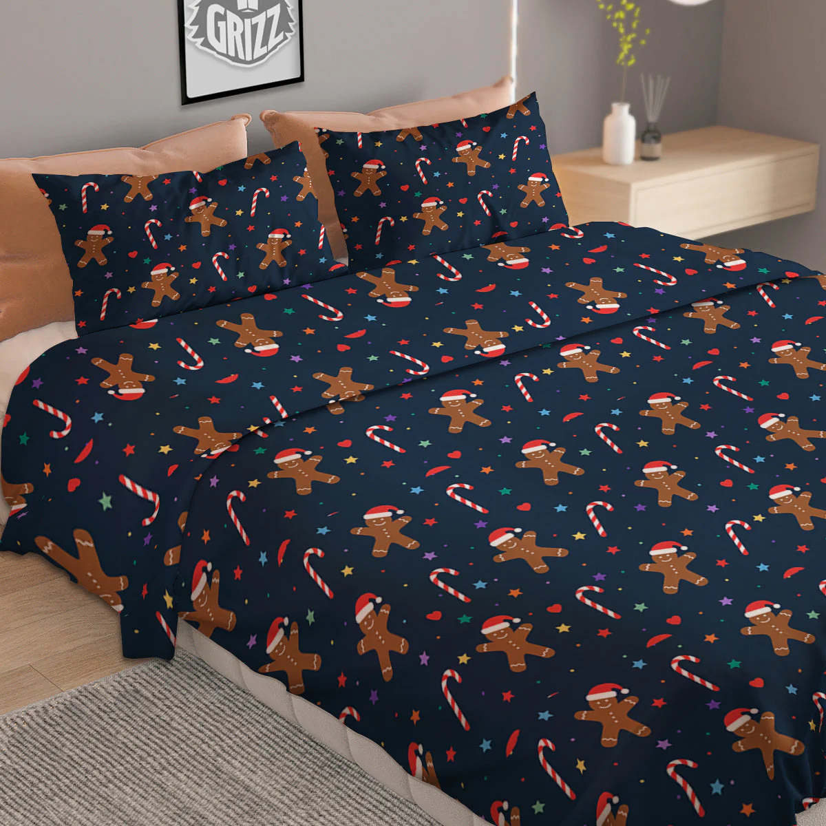 Gingerbread Christmas Print Pattern Duvet Cover Bedding Set - Image 2