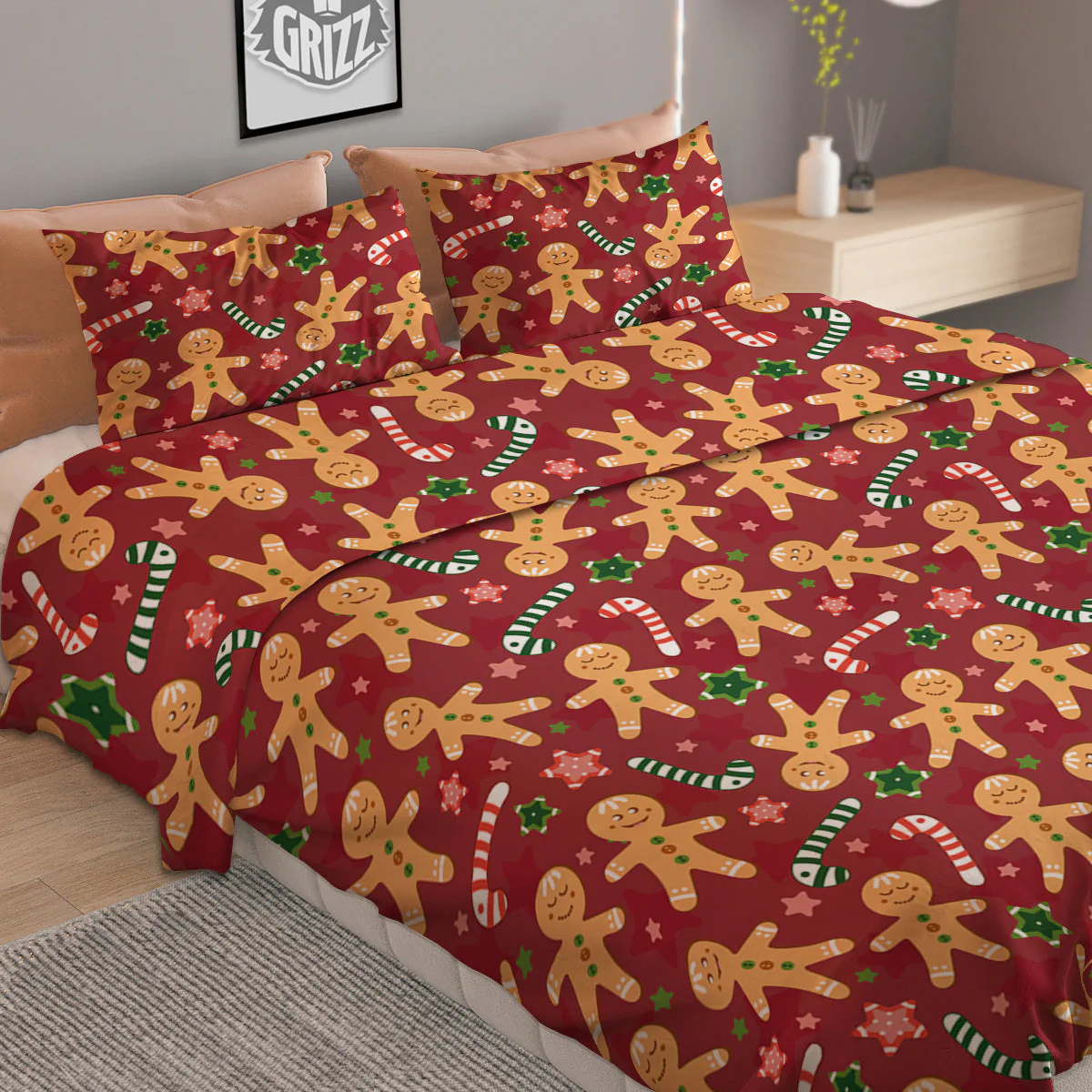 Gingerbread Man Cute Print Pattern Duvet Cover Bedding Set - Image 2