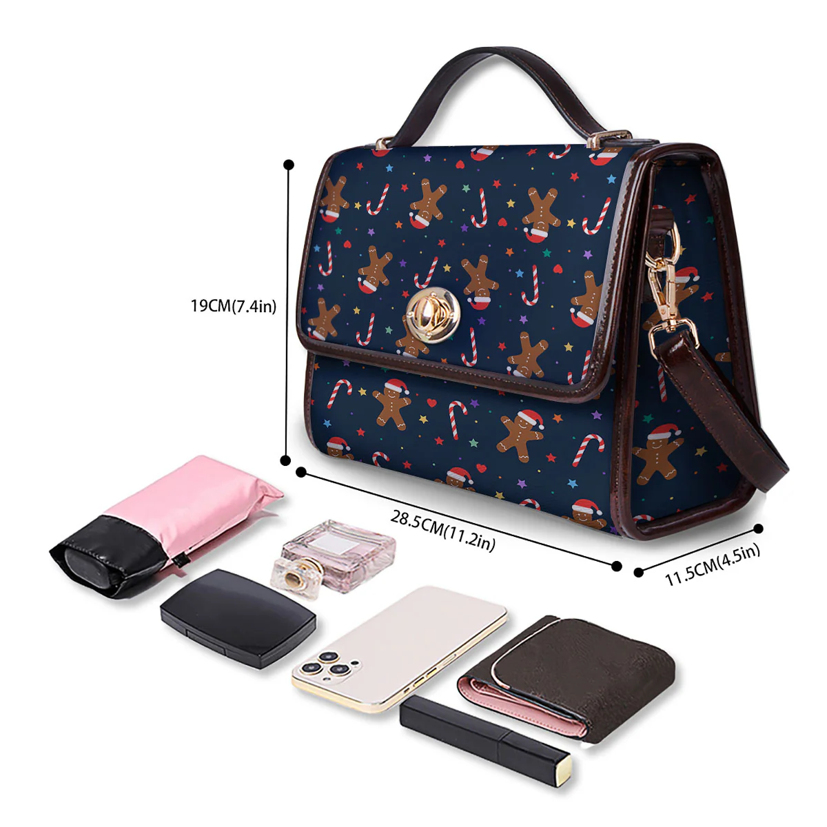 Gingerbread Xmas Print Pattern Women's Satchel Bag - Image 4