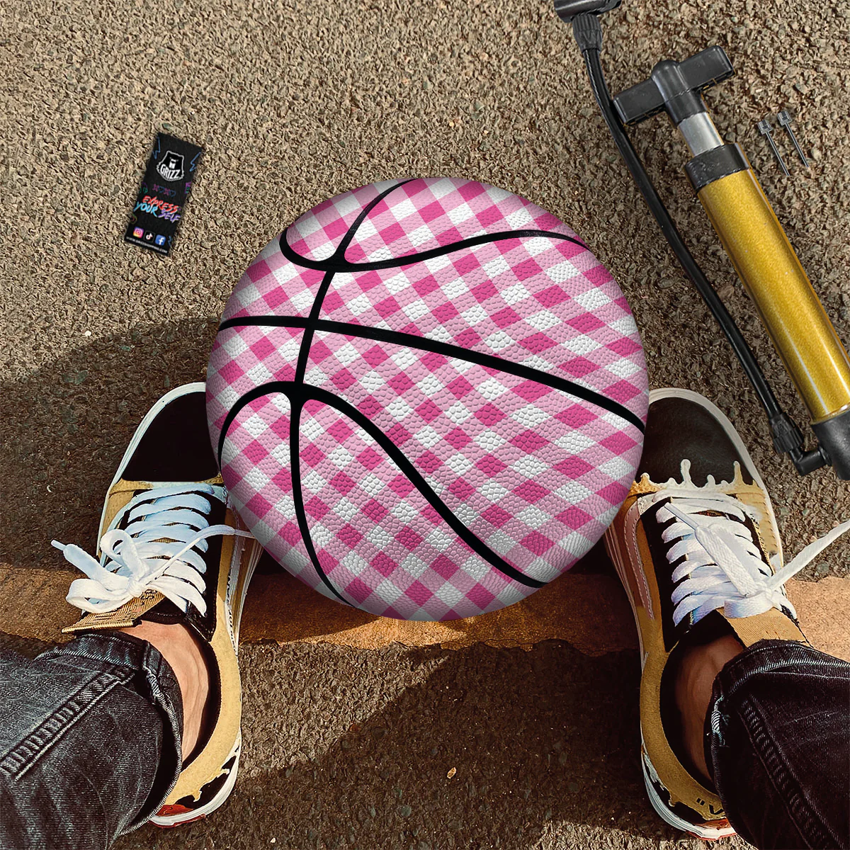 Gingham Black And Pink Magenta Print Basketball - Image 2