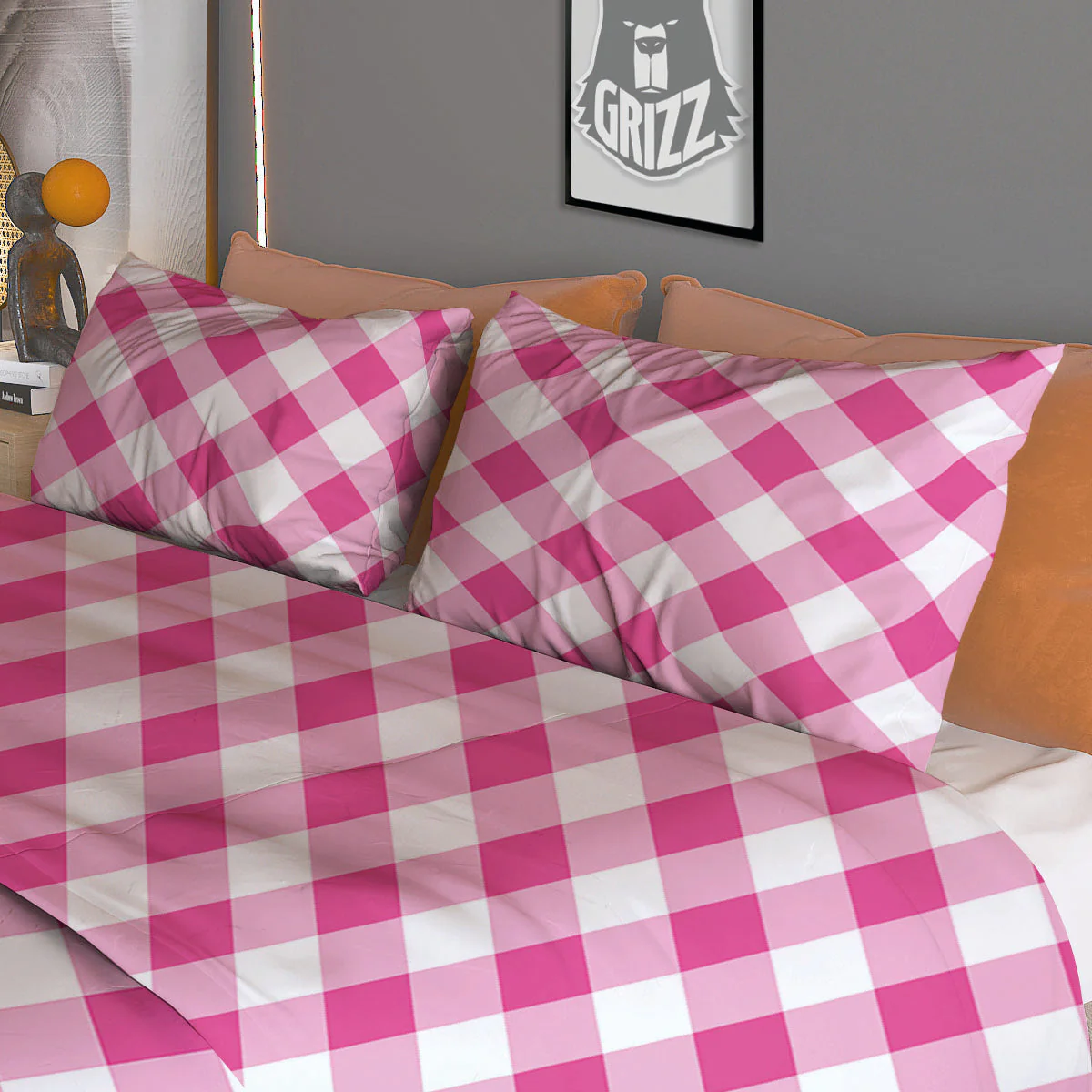 Gingham Black And Pink Magenta Print Duvet Cover Bedding Set - Image 3