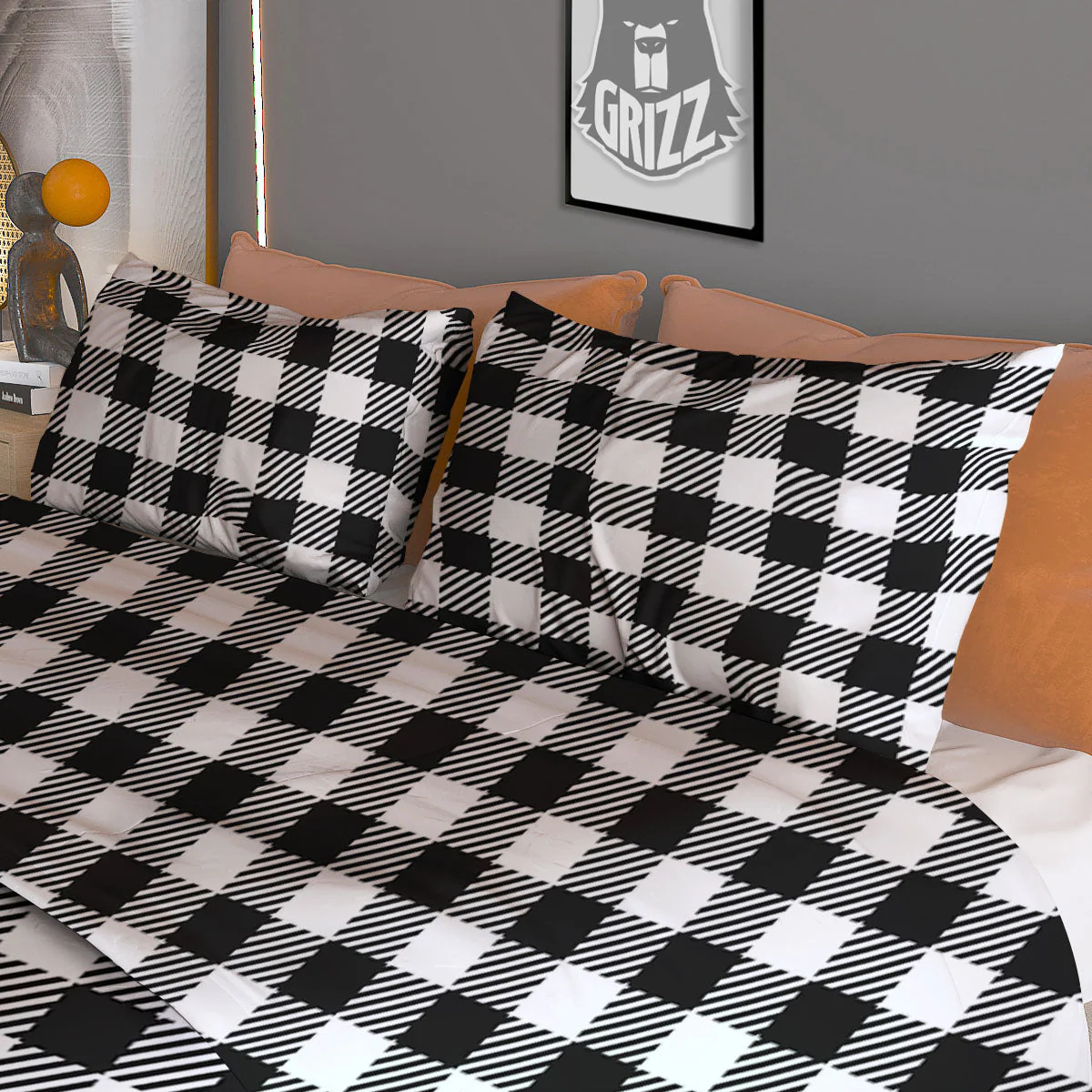 Gingham White And Black Print Pattern Duvet Cover Bedding Set - Image 3