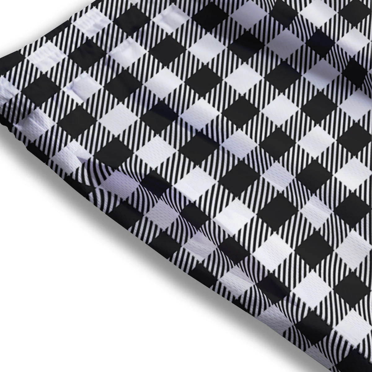 Gingham White And Black Print Pattern Mesh Shorts - Image 3