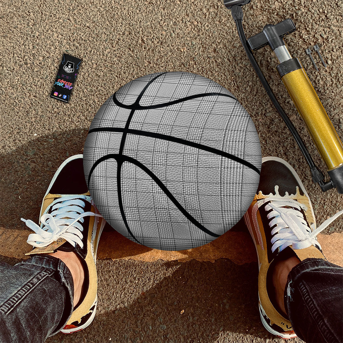 Gingham White And Grey Print Pattern Basketball - Image 2