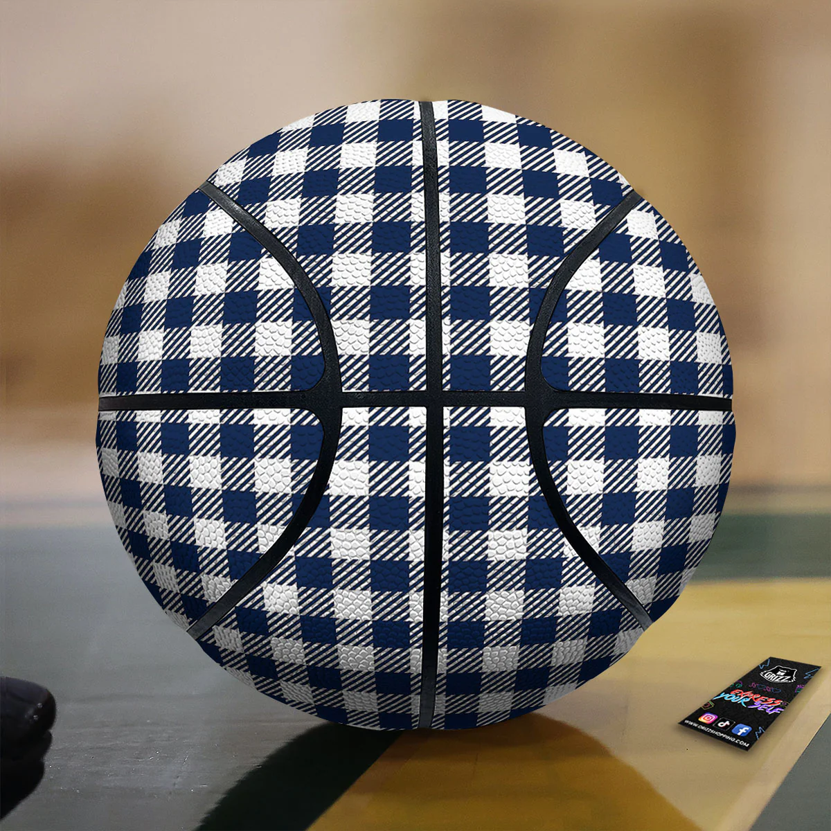 Gingham White And Navy Print Pattern Basketball