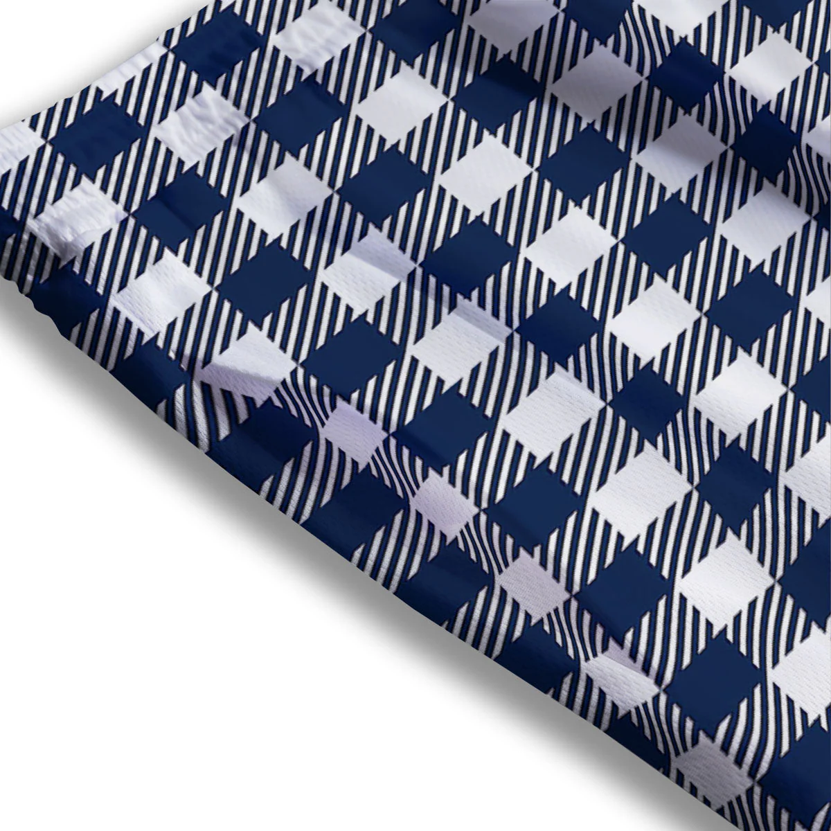 Gingham White And Navy Print Pattern Mesh Shorts - Image 3