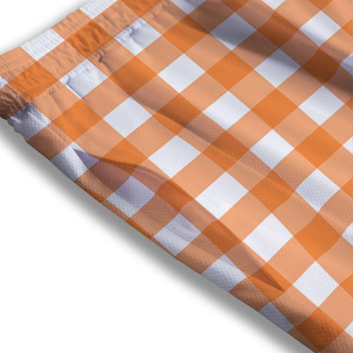 Gingham White And Orange Print Pattern Mesh Shorts - Image 3