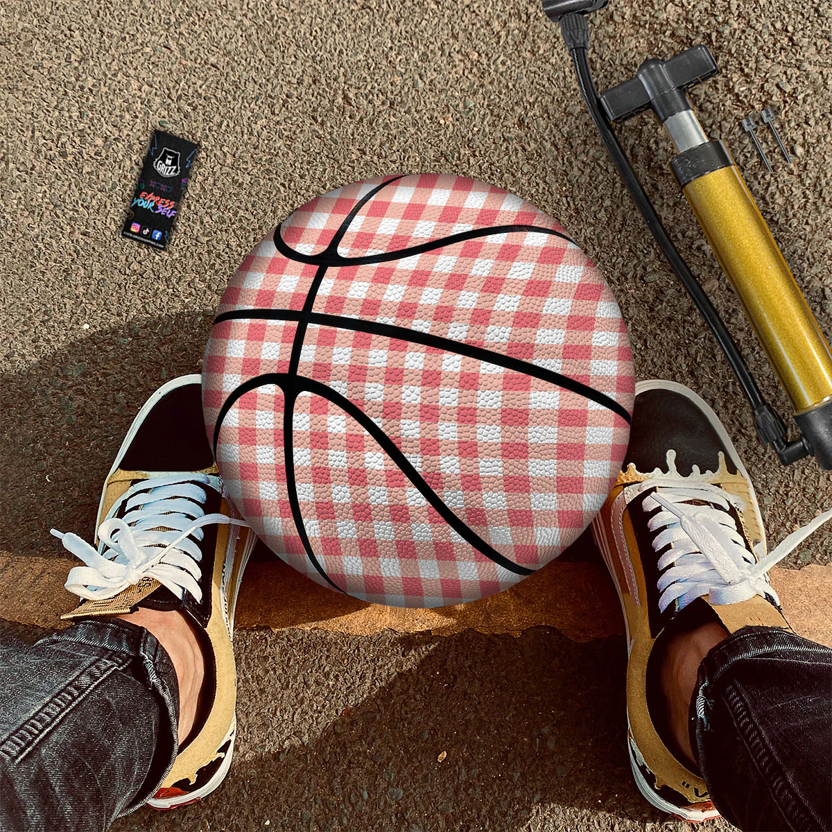 Gingham White And Pink Print Pattern Basketball - Image 2