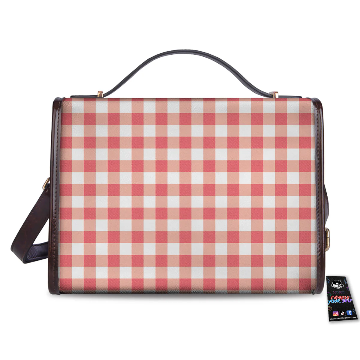 Gingham White And Pink Print Pattern Women's Satchel Bag - Image 2