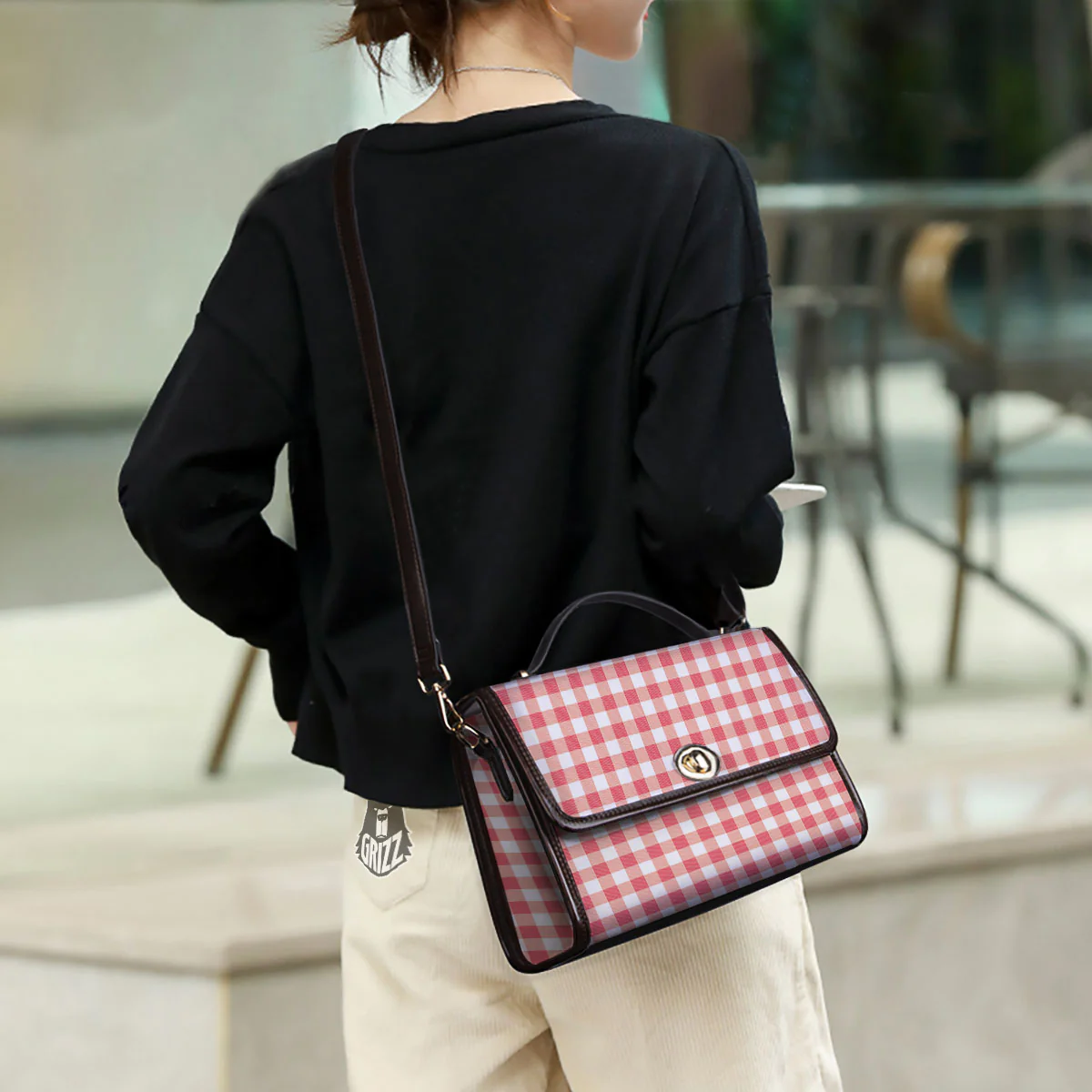 Gingham White And Pink Print Pattern Women's Satchel Bag - Image 3