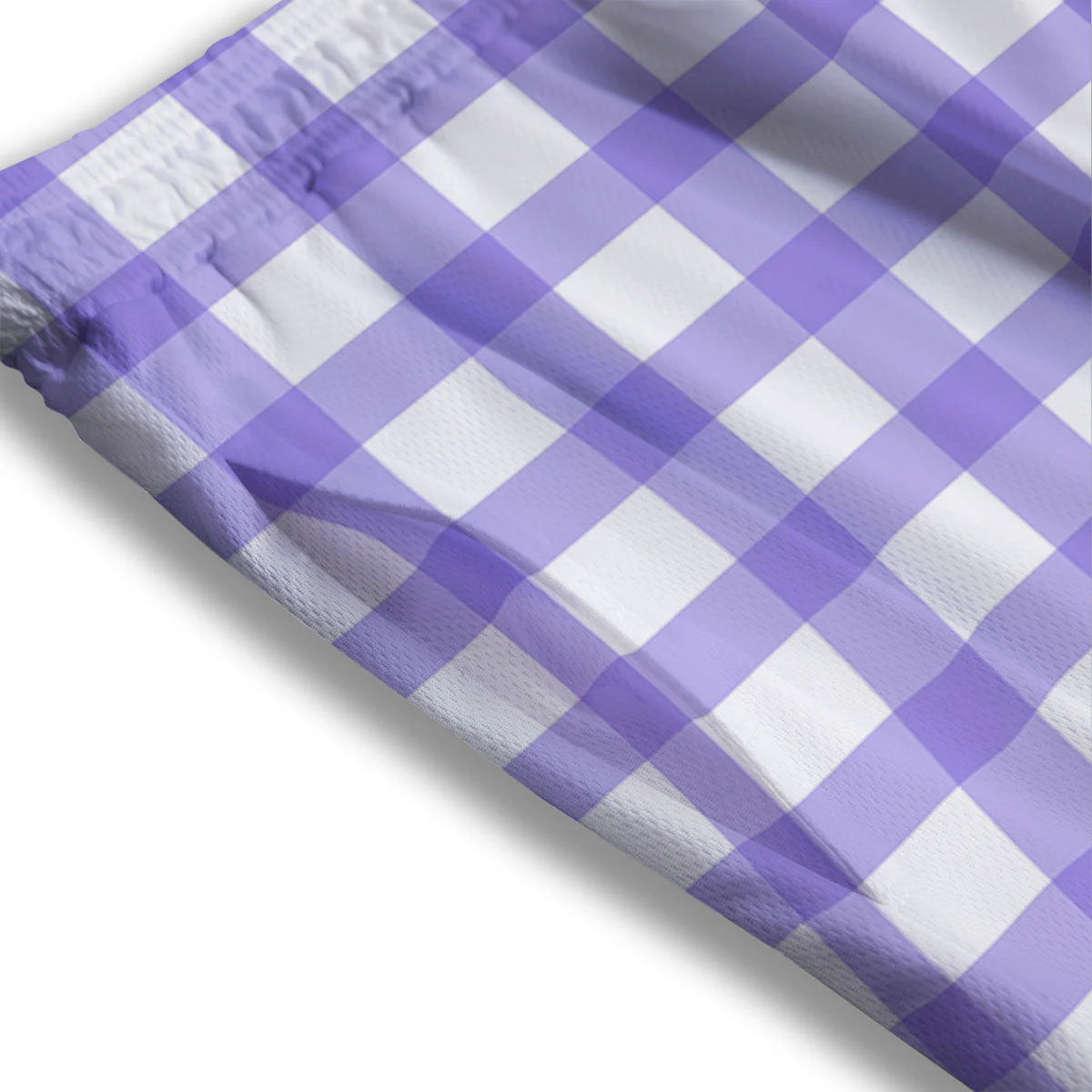 Gingham White And Purple Print Pattern Mesh Shorts - Image 3