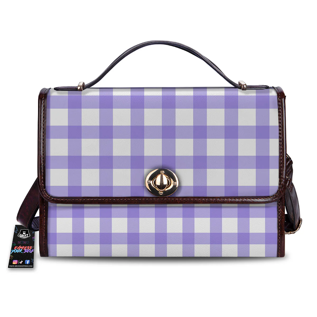 Gingham White And Purple Print Pattern Women's Satchel Bag