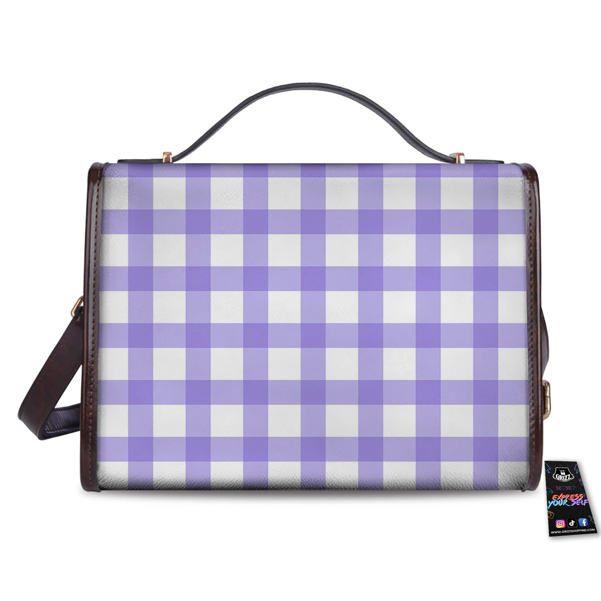 Gingham White And Purple Print Pattern Women's Satchel Bag - Image 2