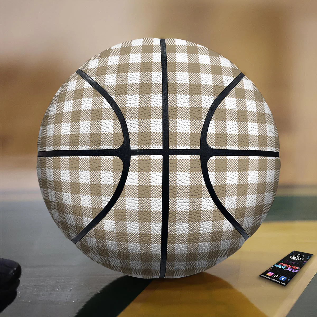 Gingham White And Tan Print Pattern Basketball