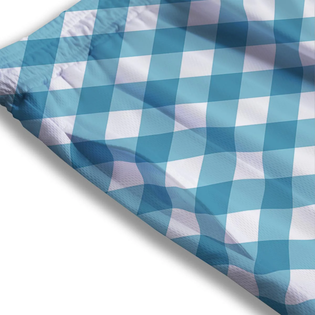 Gingham White And Teal Print Pattern Mesh Shorts - Image 3