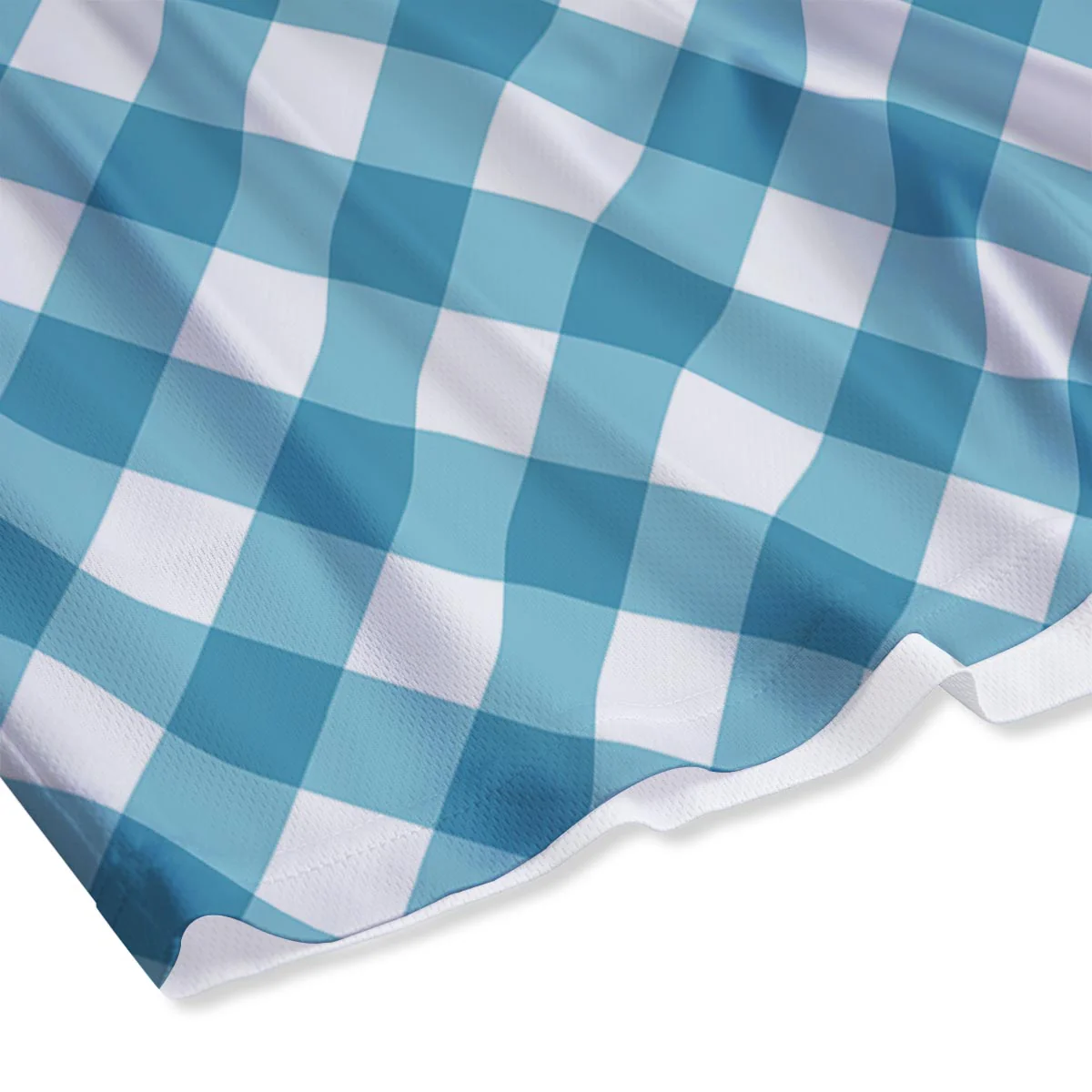 Gingham White And Teal Print Pattern Mesh Shorts - Image 4