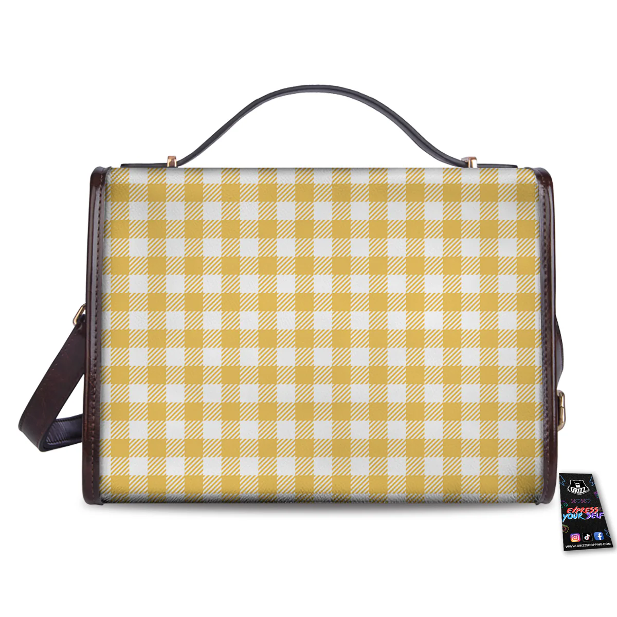 Gingham Yellow And White Print Pattern Women's Satchel Bag - Image 2