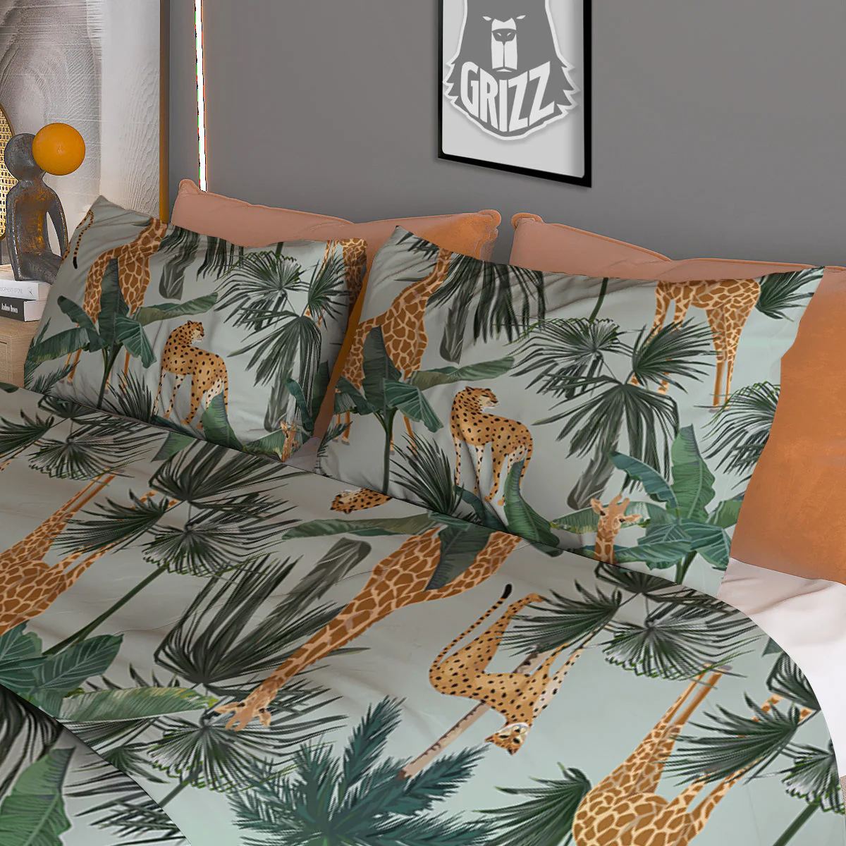 Giraffe And Leopard Vintage Print Pattern Duvet Cover Bedding Set - Image 3