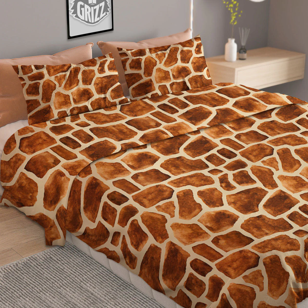 Giraffe Brown Watercolor Print Pattern Duvet Cover Bedding Set - Image 2