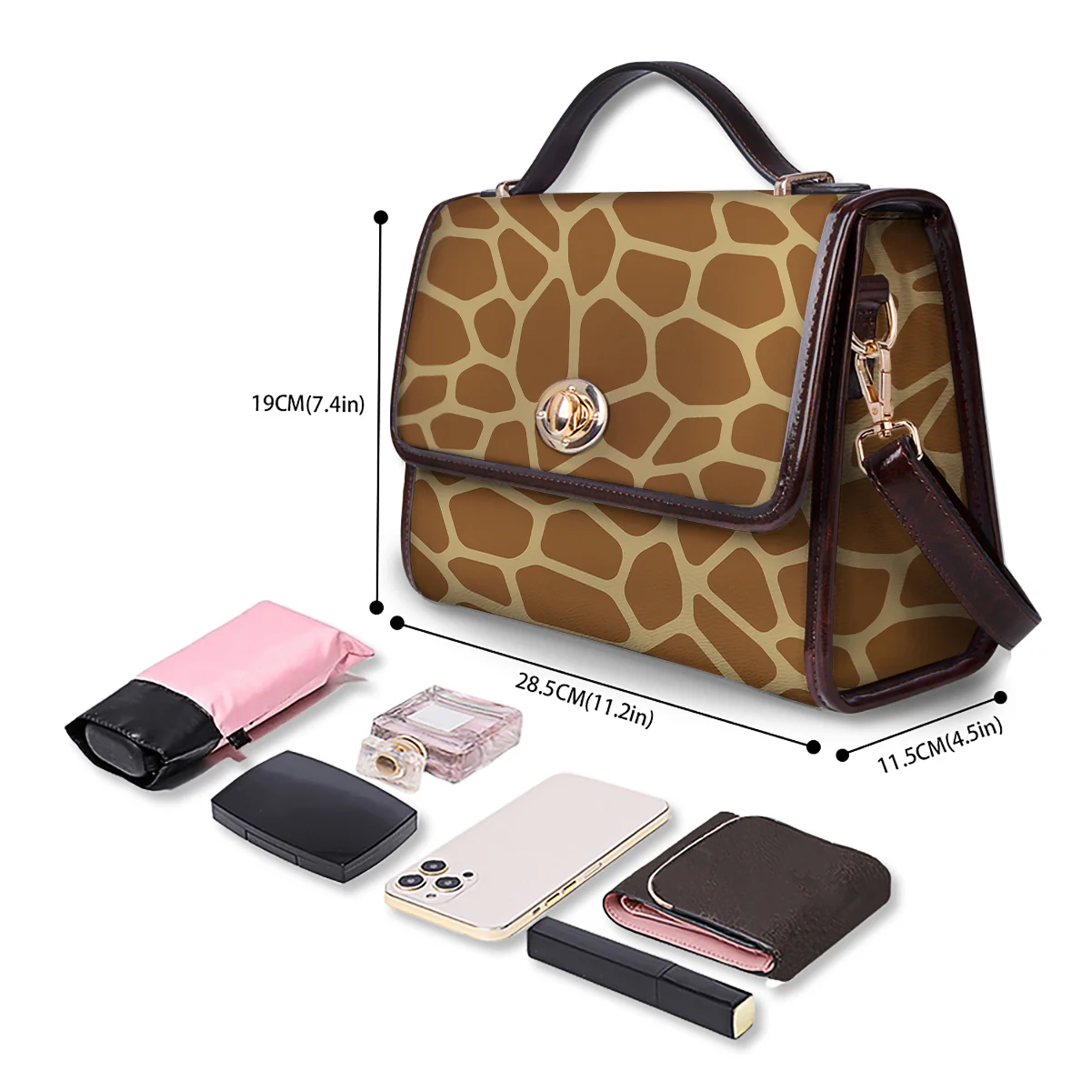 Giraffe Brown Yellow Print Pattern Women's Satchel Bag - Image 4