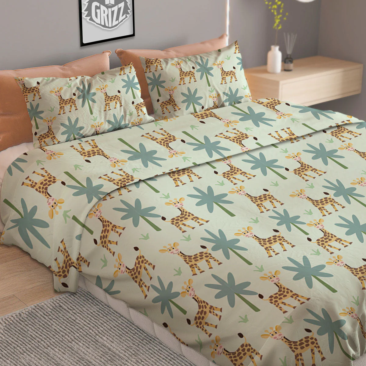 Giraffe Cartoon Print Pattern Duvet Cover Bedding Set - Image 2