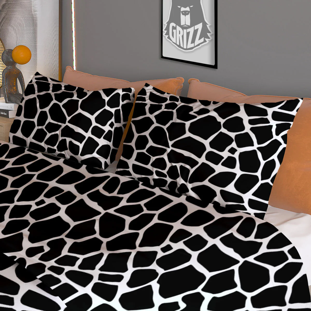 Giraffe White And Black Print Pattern Duvet Cover Bedding Set - Image 3