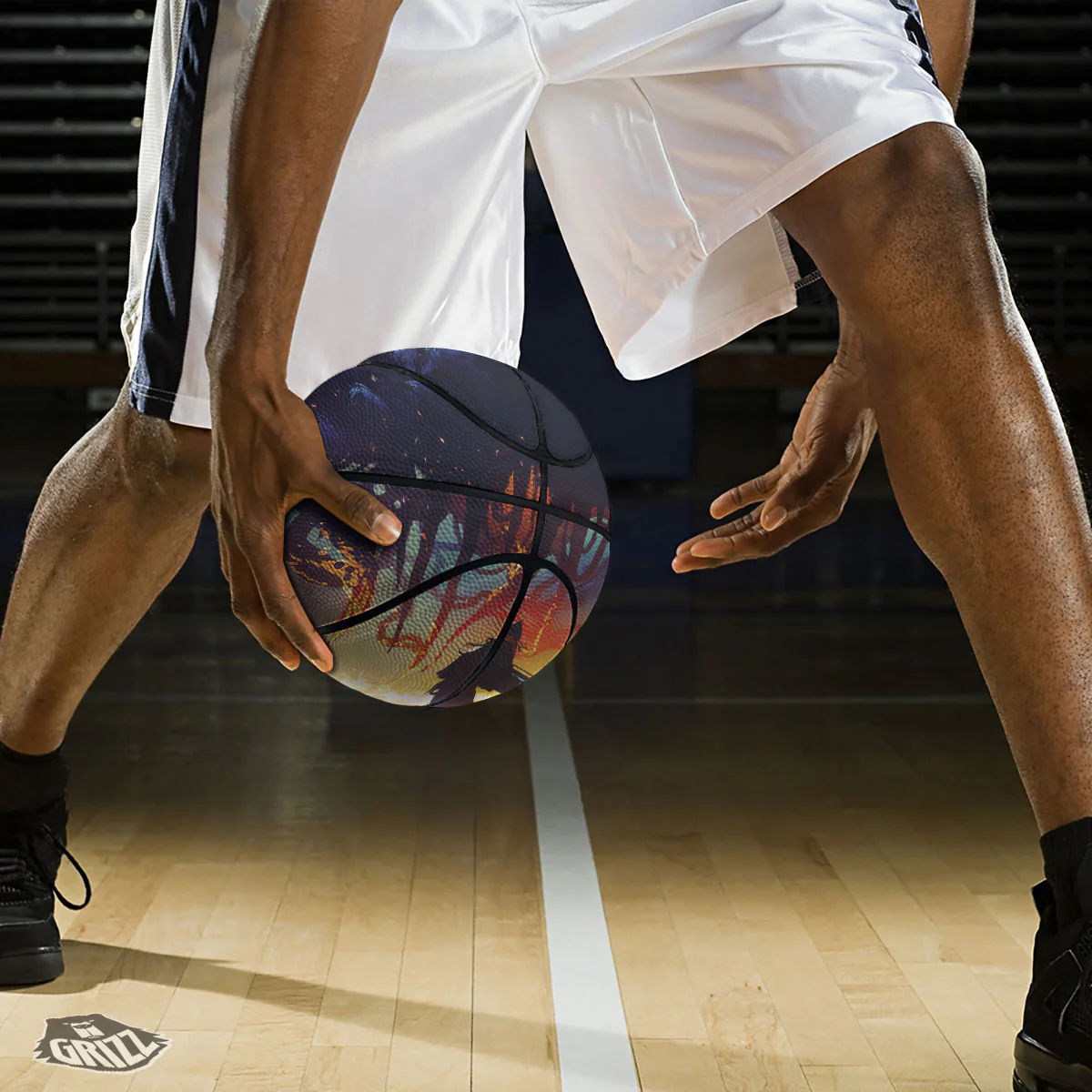Girl Fight With Alien Octopus Monster Print Basketball - Image 3