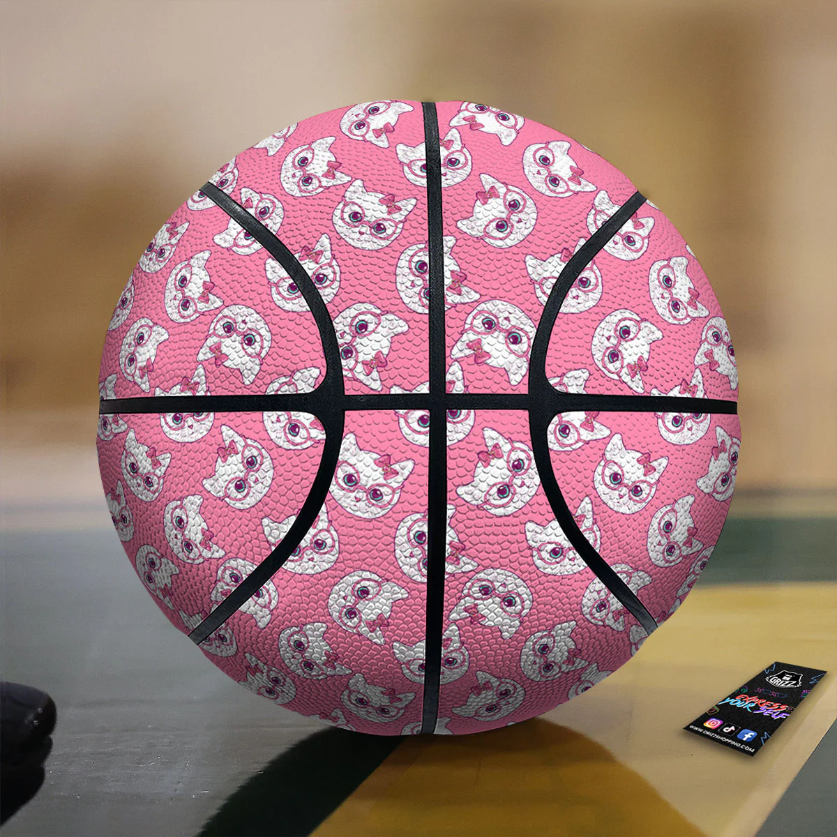 Girly Cat With Glasses Print Pattern Basketball