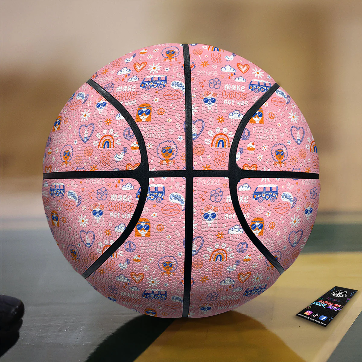 Girly Love And Peace Sign Print Pattern Basketball