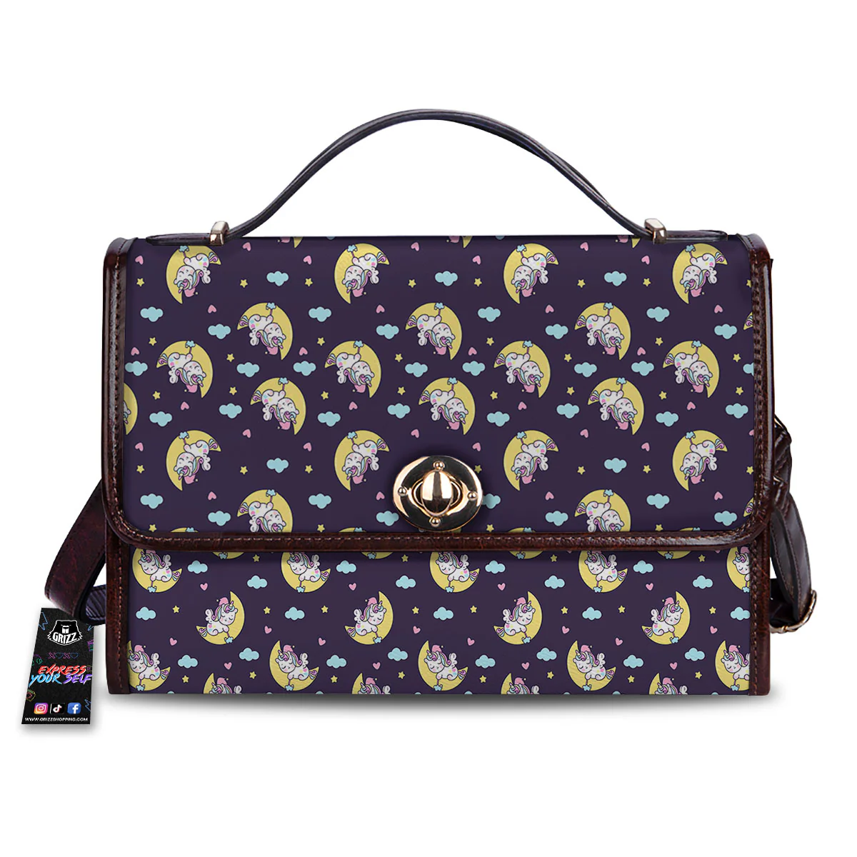 Girly Unicorn Night Print Pattern Women's Satchel Bag